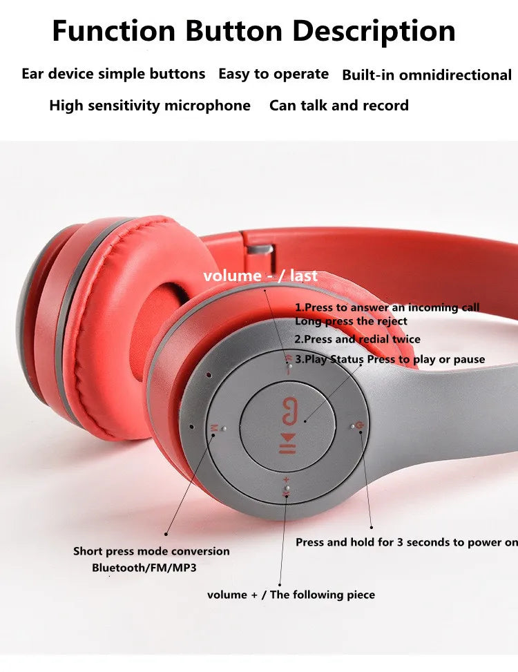 🎧 Stereo P47: Bluetooth 5.0 Folding Headset