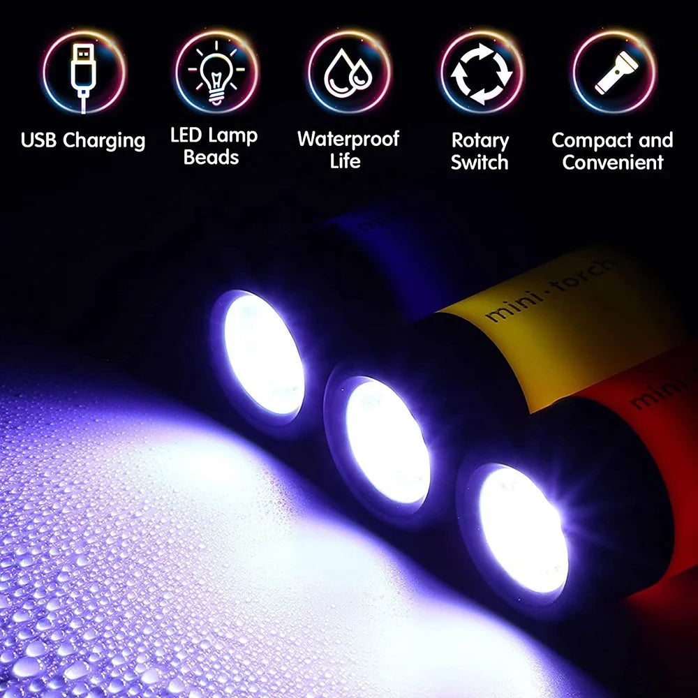 Mini USB Rechargeable LED Keychain Torch: Portable & Waterproof