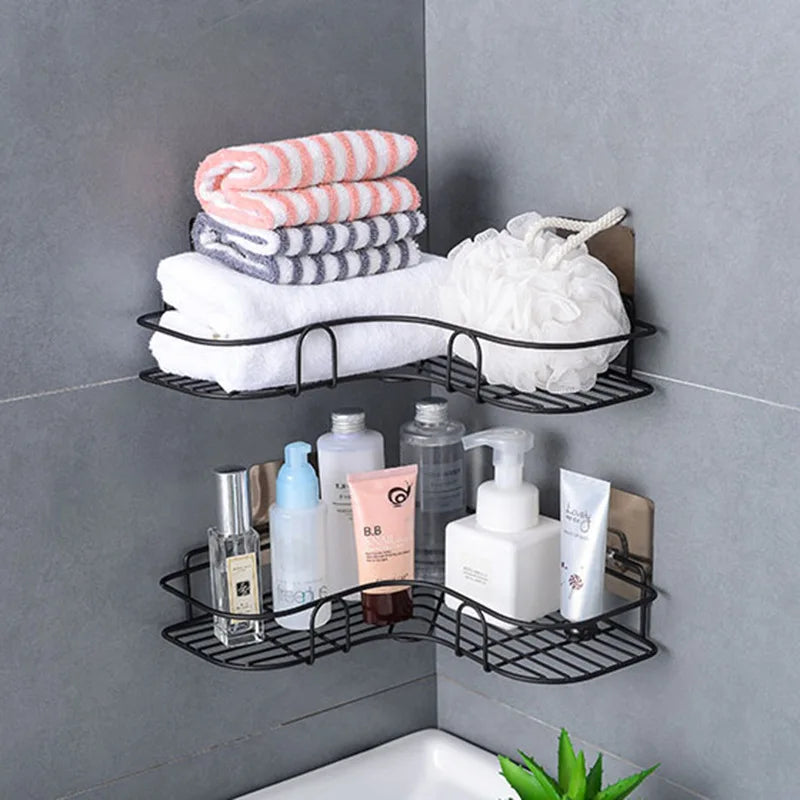 Wall Mounted Bathroom Corner Storage Rack: Shampoo Holder and Shower Drain Basket