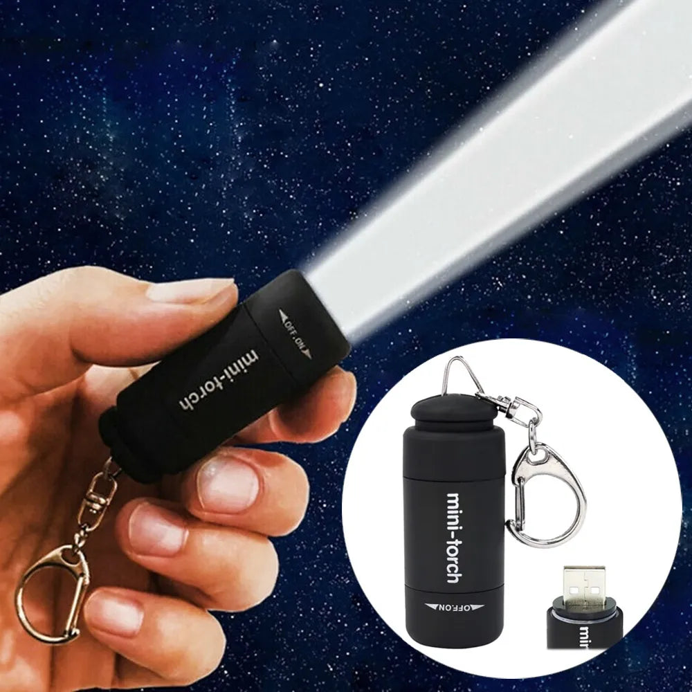 Mini USB Rechargeable LED Keychain Torch: Portable & Waterproof