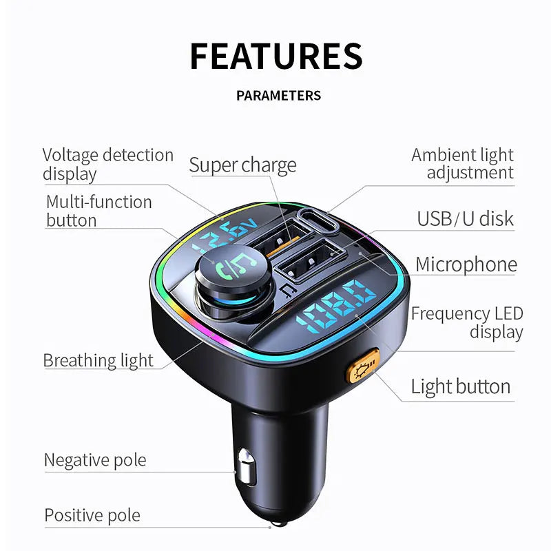 Bluetooth 5.0 FM Transmitter: Handsfree Car MP3 Player