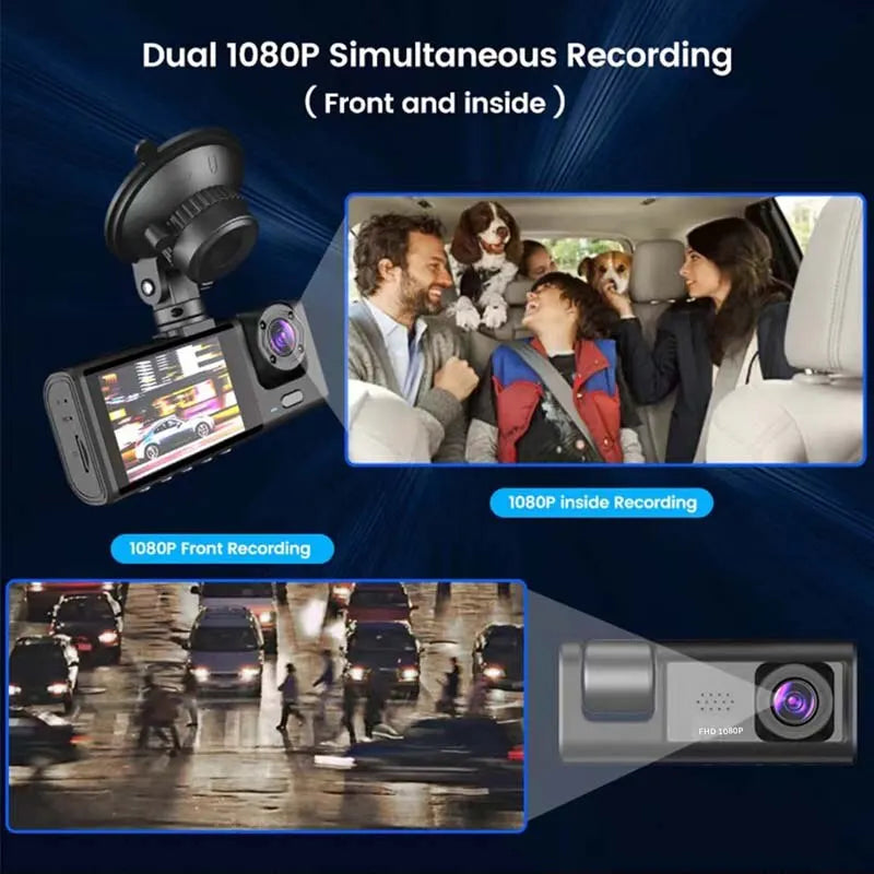 Dash Cam with IR Night Vision: Triple-Camera Surveillance!