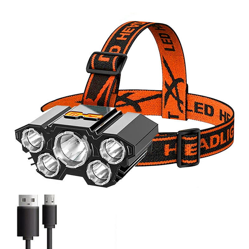 Rechargeable LED Headlamp with 5 Built-in LEDs