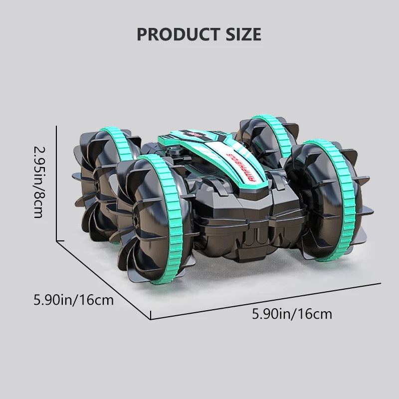 Amphibious RC Stunt Car: Double-sided Flip, Remote Control Fun for Boys