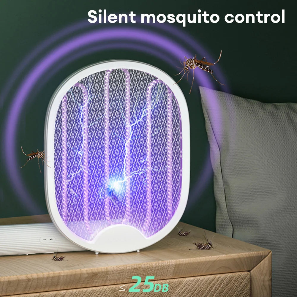 Portable USB Rechargeable Mosquito Killer: Foldable Electric Fly Swatter Trap with UV Light Bug Zapper - Powerful 3000V Insect Killer