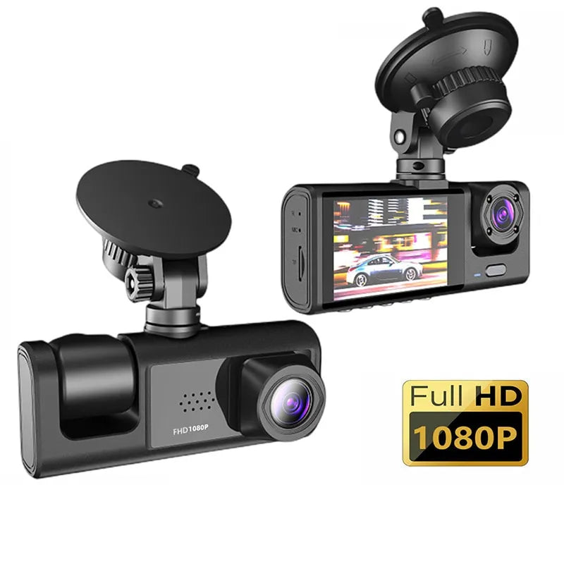 Dash Cam with IR Night Vision: Triple-Camera Surveillance!