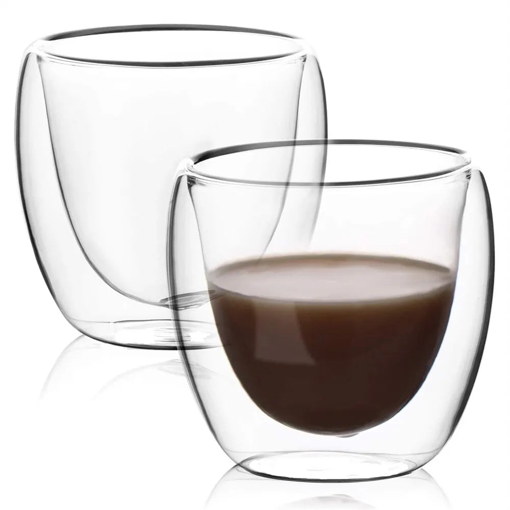 Sip in Style: 6-Pack Clear Double Wall Glass Coffee Mugs Set
