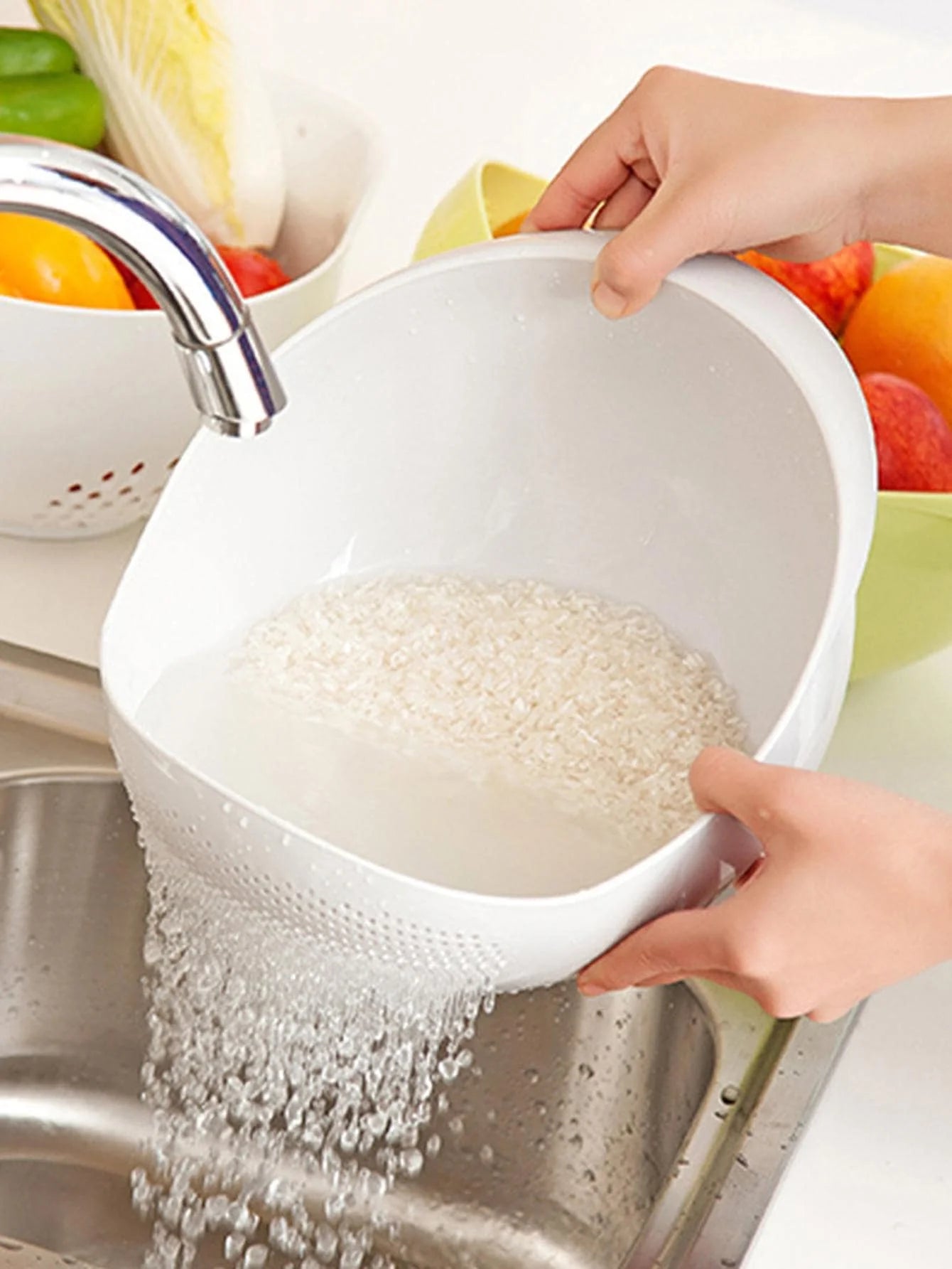 Rice & Fruit Washing Drain Basket Bowl