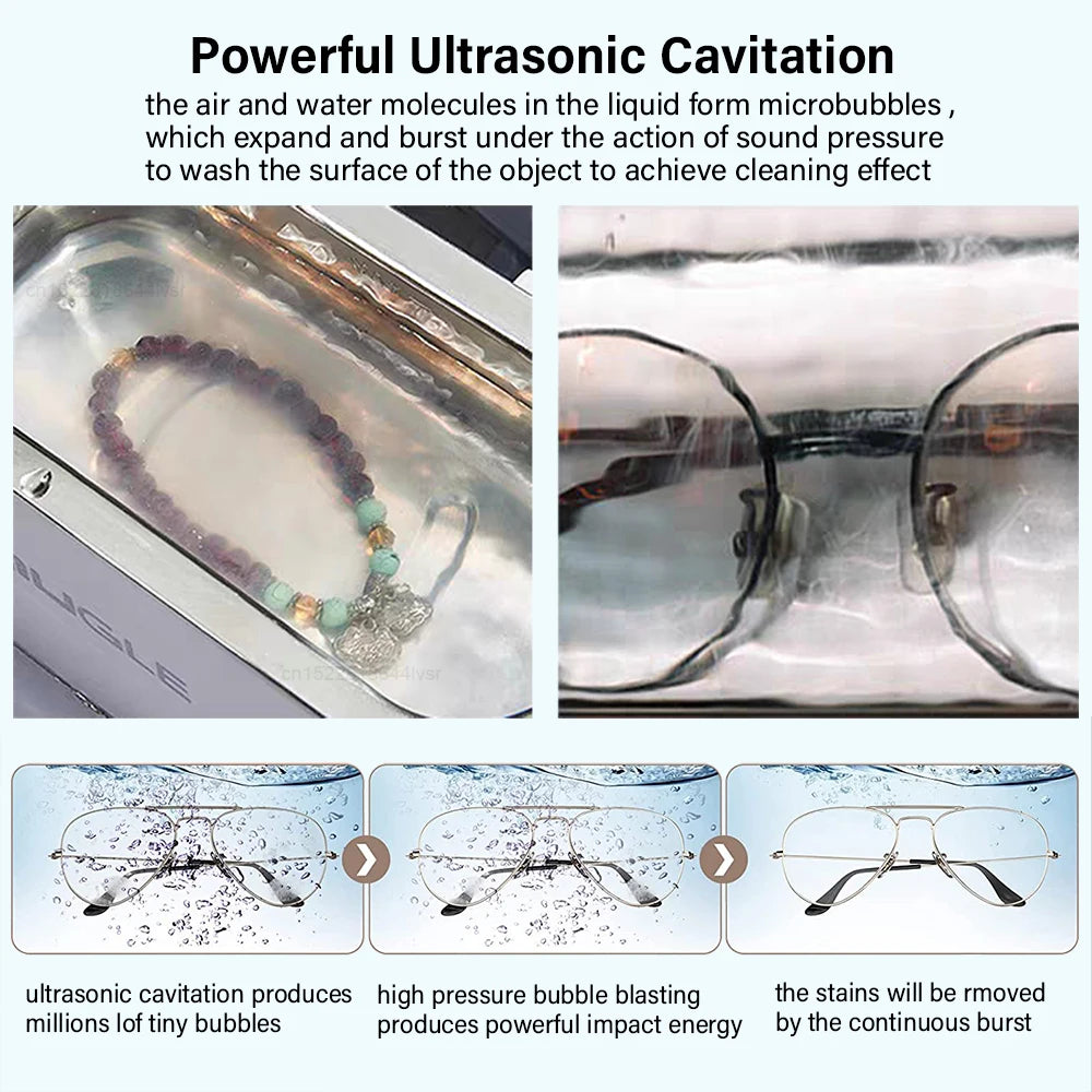 Ultrasonic Glasses Jewelry Cleaner: 500ML Cleaning Machine