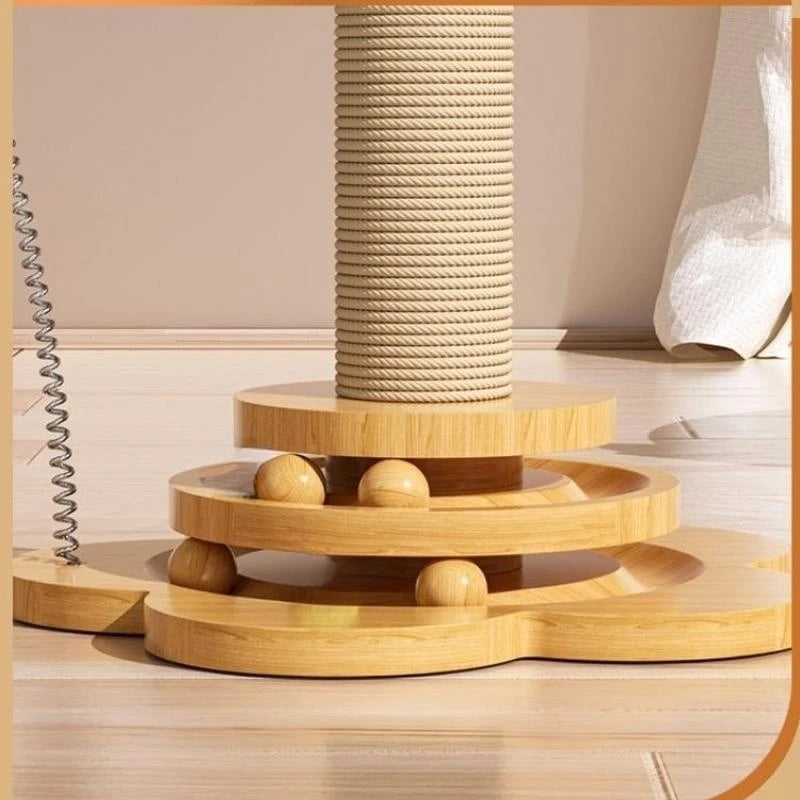 Playful Cat Entertainment: Solid Wood Turntable Toy with Scratching Board