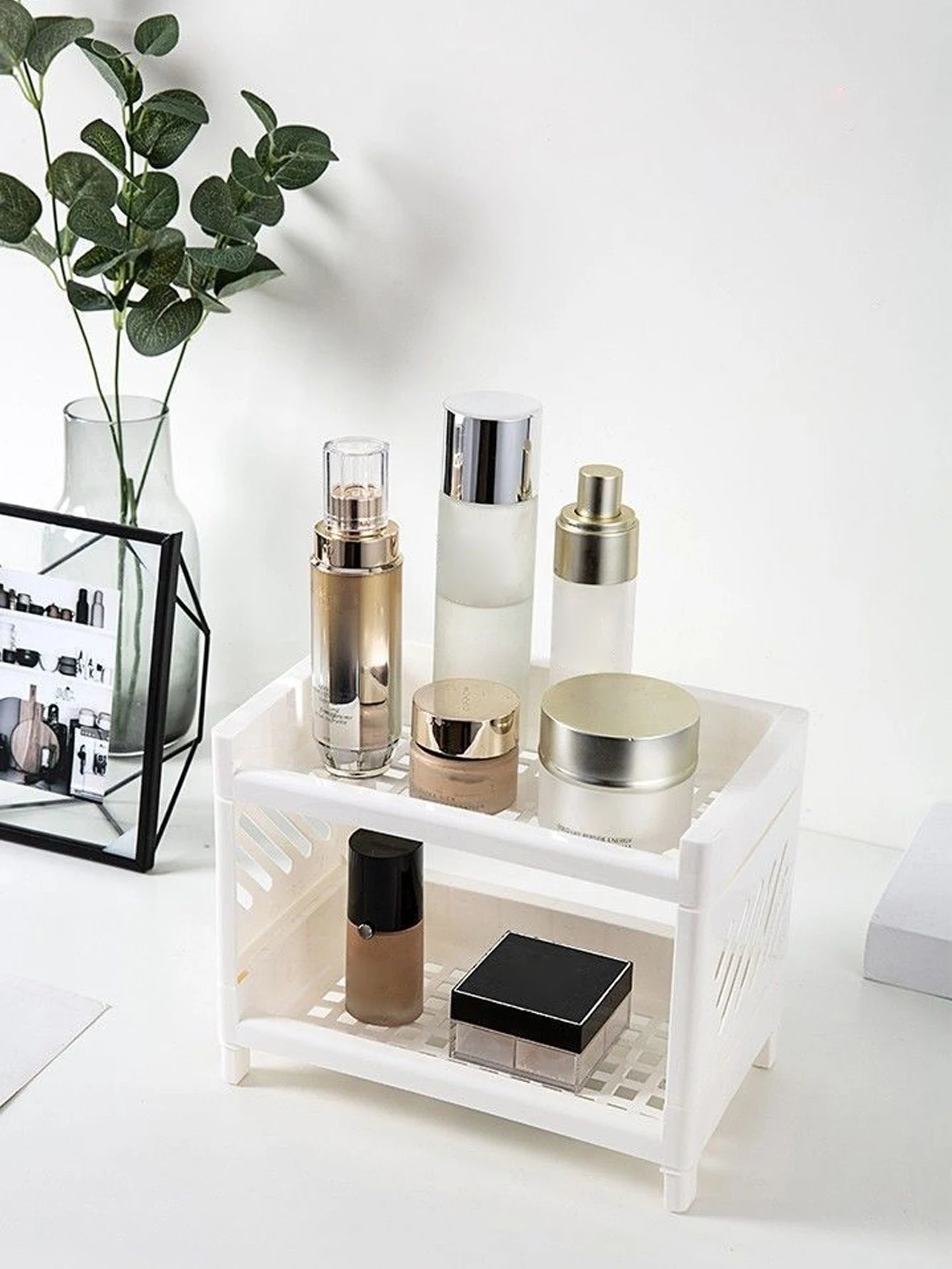 Double Layer Desktop Storage Rack: White Organizer