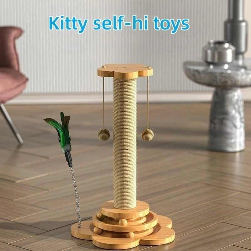 Playful Cat Entertainment: Solid Wood Turntable Toy with Scratching Board