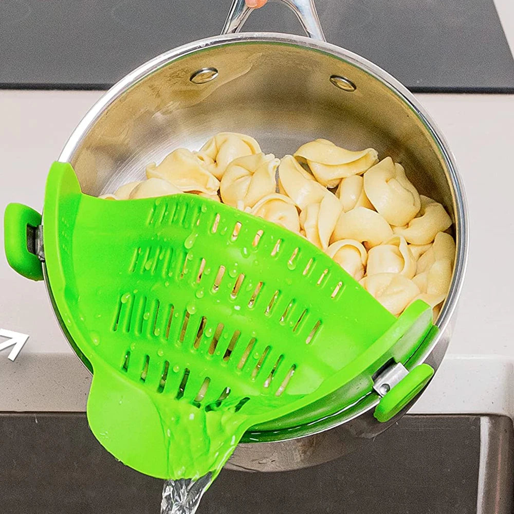 Clip-On Silicone Kitchen Strainer: Drain Rack for Pots, Pans, Pasta, and More