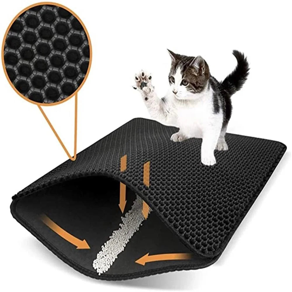 Clean & Comfortable: Double Layer Cat Litter Mat with Waterproof Design