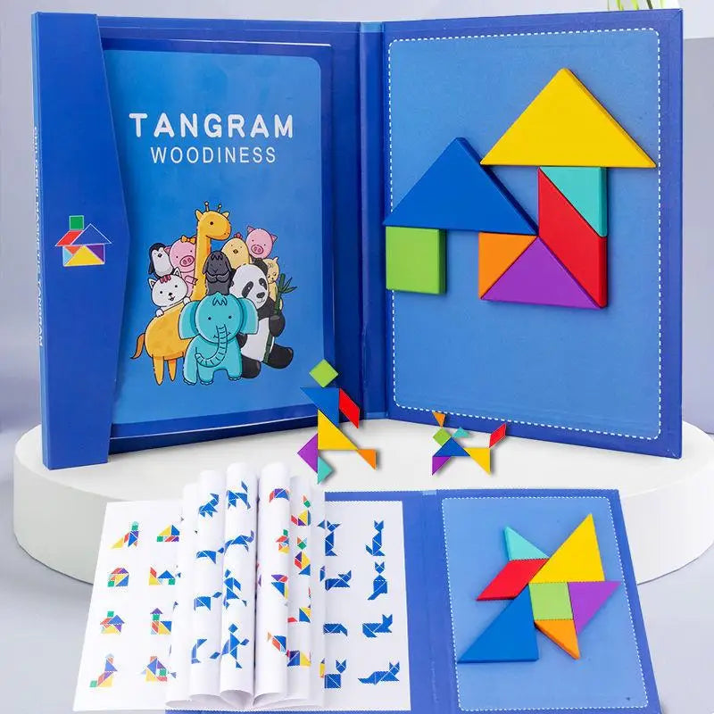  Wooden Magnetic Tangram Puzzle Book: Educational Fun for Kids!