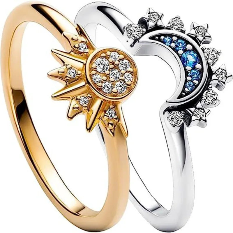 Summer Couple Ring Set: Celestial Engagement Jewelry
