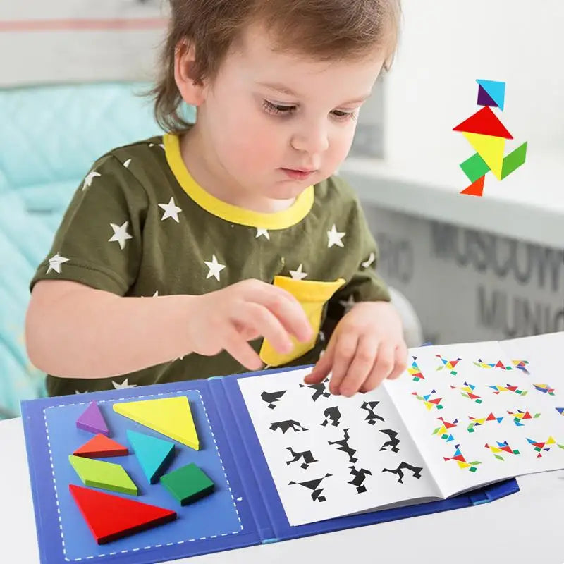 Wooden Magnetic Tangram Puzzle Book: Educational Fun for Kids!