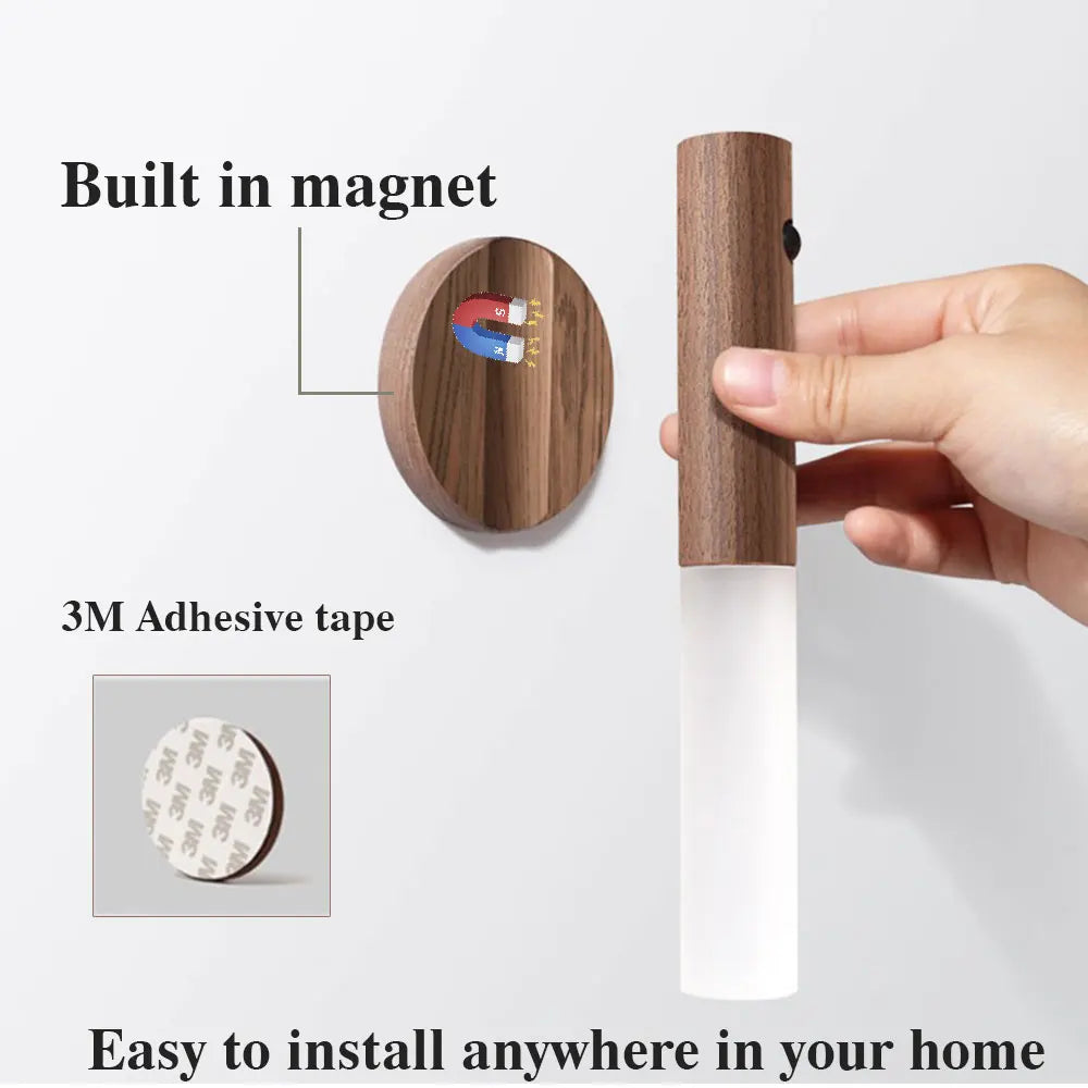 LED Wood USB Night Light: Magnetic Wall Lamp