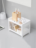 Double Layer Desktop Storage Rack: White Organizer