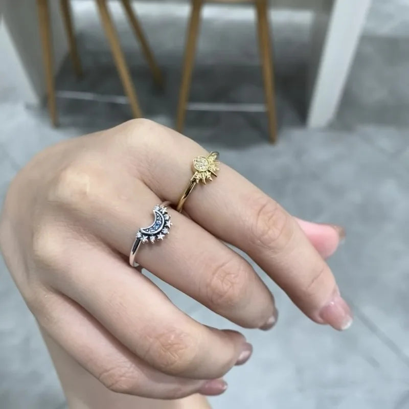 Summer Couple Ring Set: Celestial Engagement Jewelry