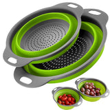Silicone Round Folding Drain Basket Colander - 1 or 2pcs Collapsible Strainers for Washing Vegetables and Fruits, Essential Kitchen Tools