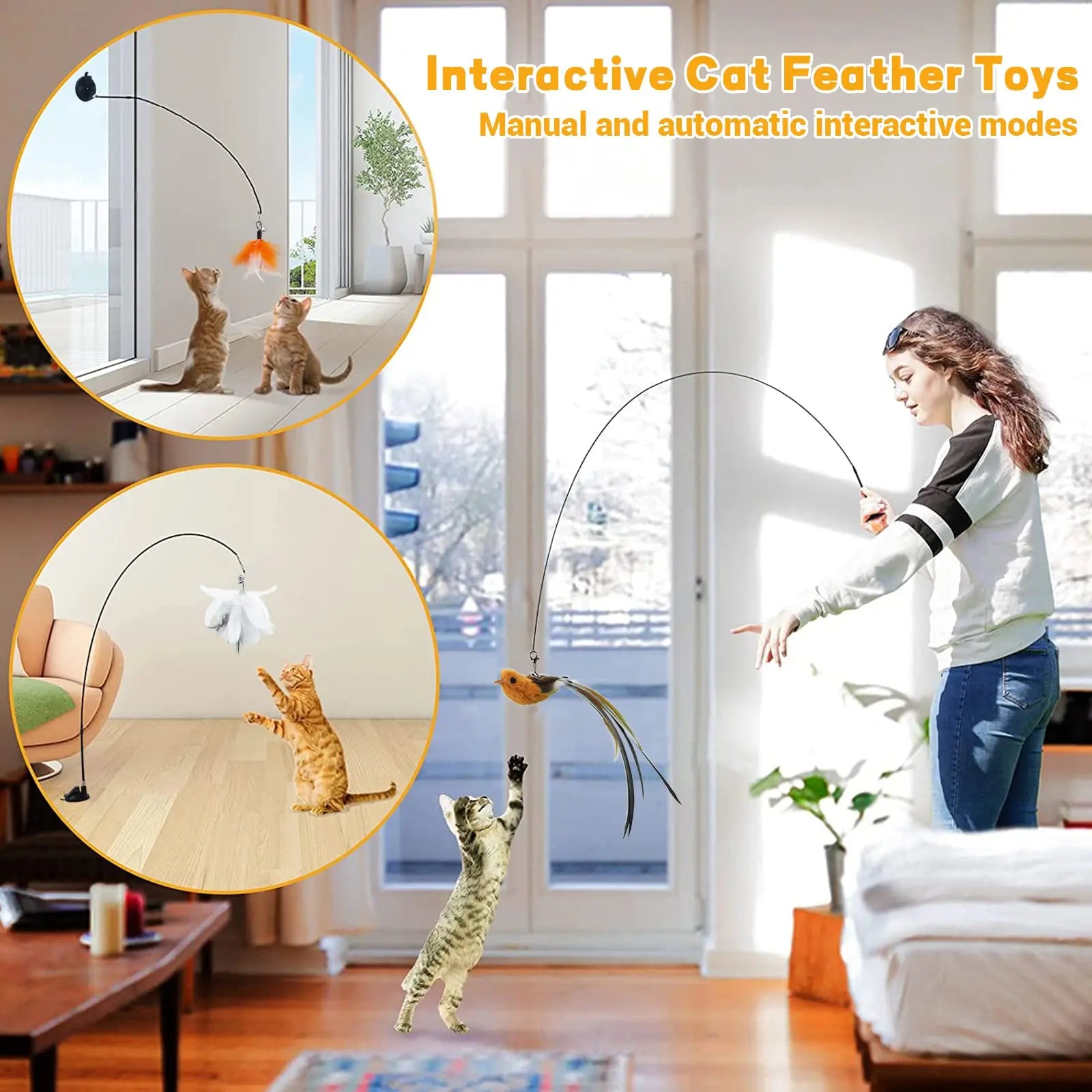 Feathers Wand Interactive Pets Toy - easynow.com