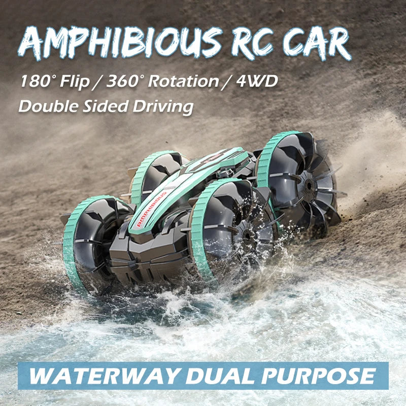 Amphibious RC Stunt Car: Double-sided Flip, Remote Control Fun for Boys