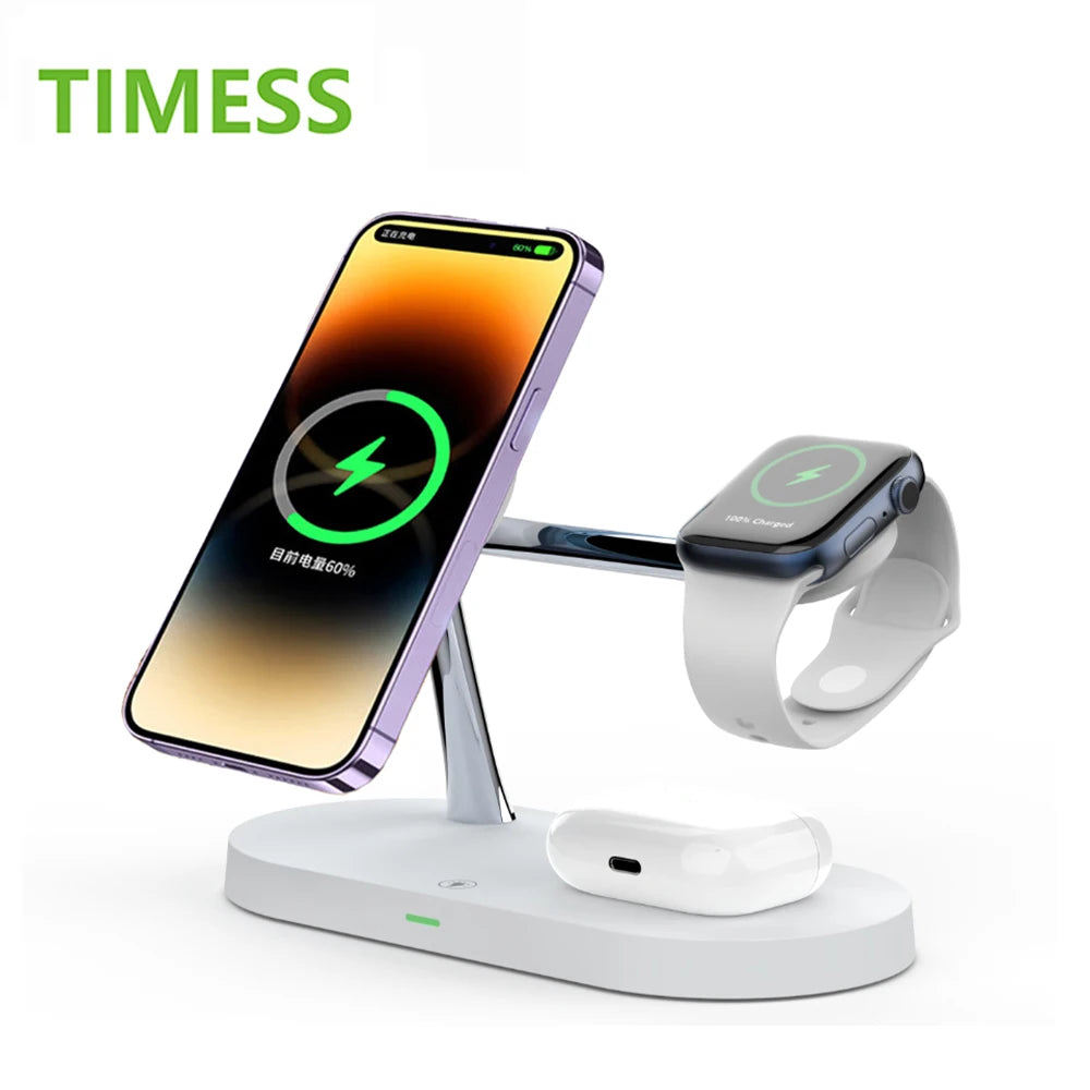 3-in-1 Magnetic Wireless Charger Stand: Fast Charging for Apple Devices