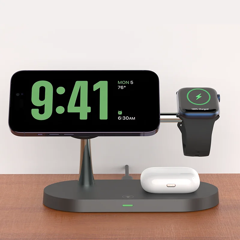 3-in-1 Magnetic Wireless Charger Stand: Fast Charging for Apple Devices