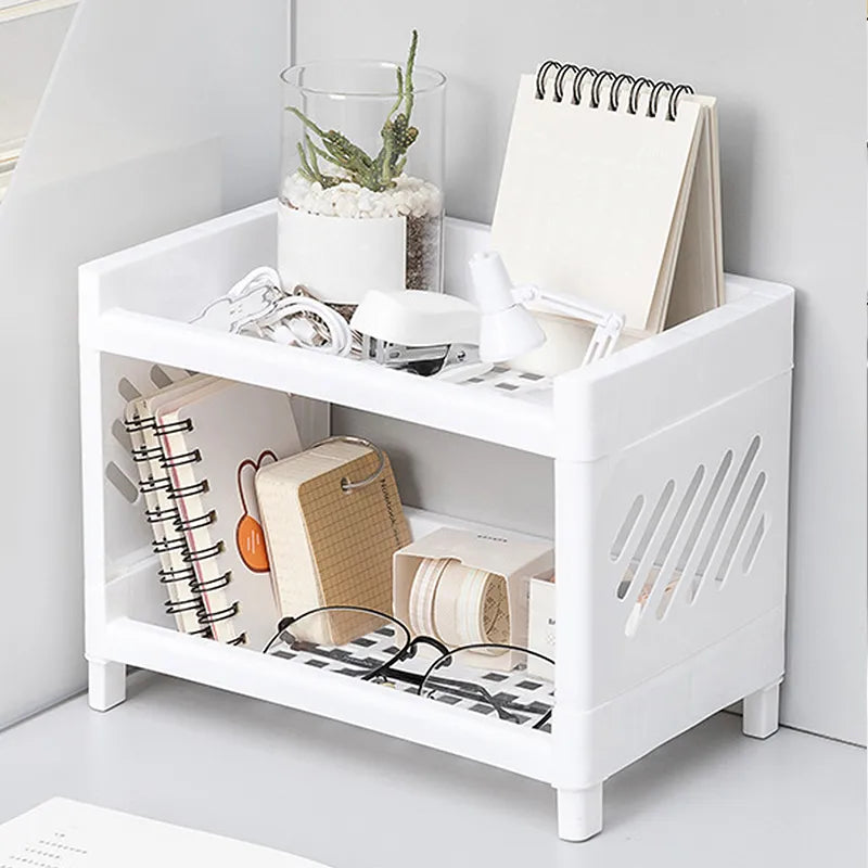 Double Layer Desktop Storage Rack: White Organizer