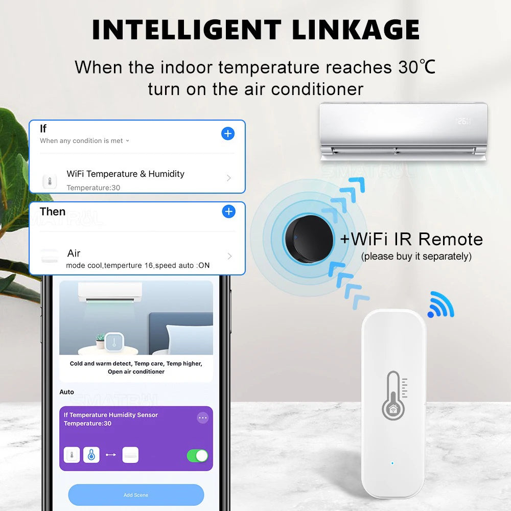 Tuya WiFi Indoor Humidity Sensor: Battery-Powered, Alexa & Google Home Compatible, APP Monitoring